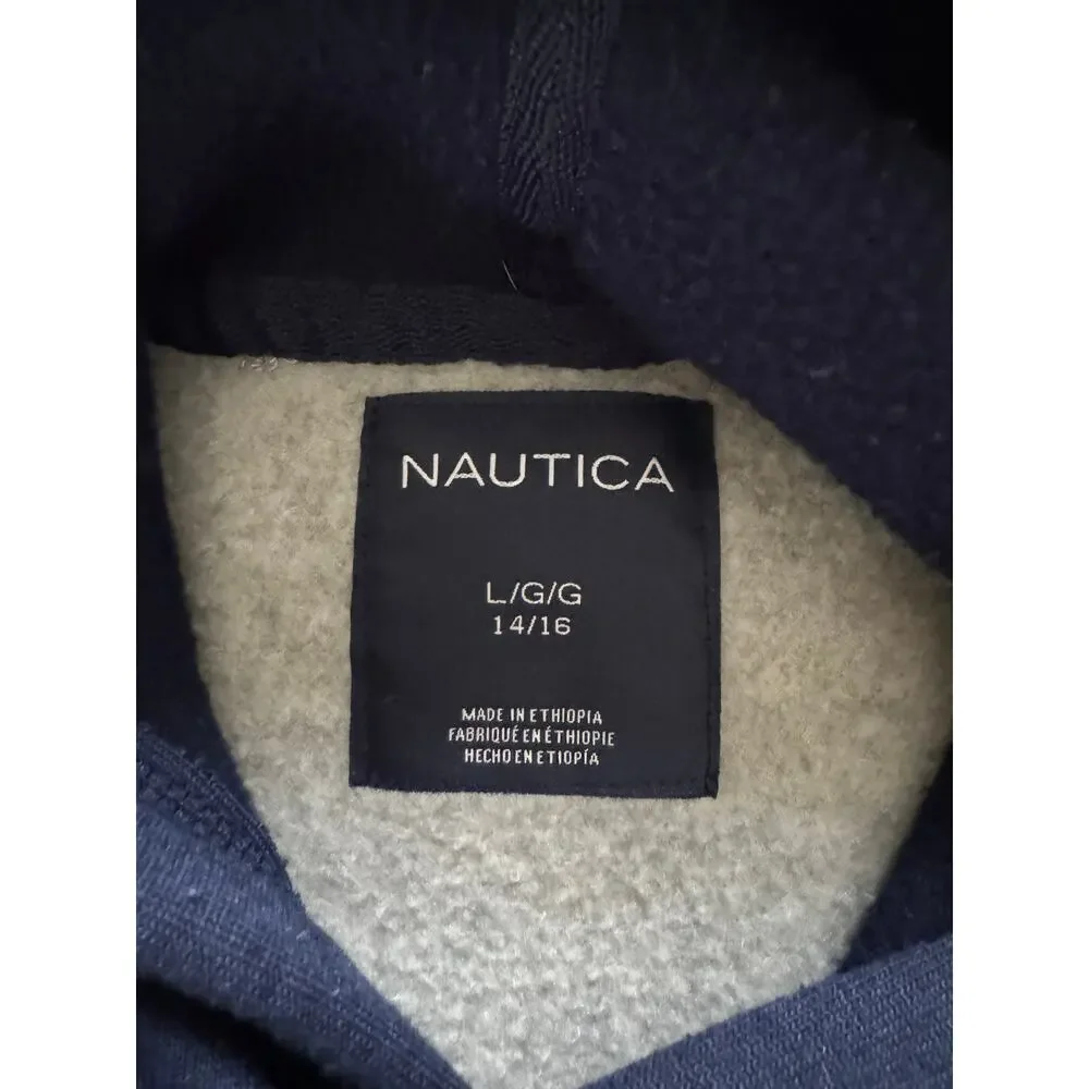 NAUTICA Boy's Large (14/16) Logo Graphic Pullover Hoodie Fleece‎ Gray/Blue
